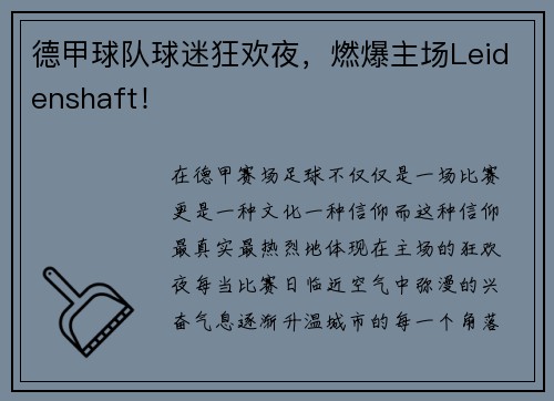 德甲球队球迷狂欢夜，燃爆主场Leidenshaft！